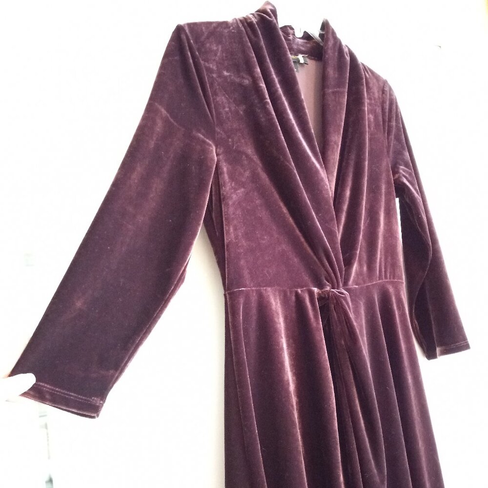 Donna Karan Velvet Twist Front Dress Size S Fall Holiday Old Money Cozy Elegance